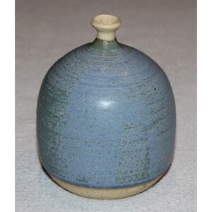 studio art pottery 4" bud vase blue signed Coursey
